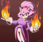 anthro big_breasts blaze_the_cat bottomwear breasts brown_background clothed clothing domestic_cat elemental_manipulation eyelashes felid feline felis female fire fire_manipulation forehead_gem fur gloves gromfrom hair handwear looking_at_viewer mammal pants ponytail purple_body purple_clothing purple_fur purple_topwear sega simple_background snaggle_tooth solo sonic_the_hedgehog_(series) thick_thighs topwear white_body white_bottomwear white_clothing white_fur white_gloves white_handwear white_pants wide_hips yellow_eyes 