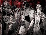  4boys armor club_(weapon) commentary_request fingerless_gloves for_honor gloves greyscale hat helmet holding holding_club holding_polearm holding_sword holding_weapon jacket japanese_armor japanese_clothes kabuto_(helmet) kanabou katana kensei_(for_honor) kusazuri long_sleeves male_focus mask menpoo monochrome multiple_boys muu1519 nobushi_(for_honor) ootachi open_clothes open_jacket orochi_(for_honor) over_shoulder polearm samurai shoulder_armor shugoki_(for_honor) sode spot_color straw_hat sword warrior weapon weapon_over_shoulder 