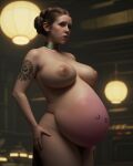  1girl 3d ai-generated big_belly breasts carrie_fisher fringe_ai huge_breasts inflation large_breasts non-web_source nude pregnant princess_leia_organa_solo realistic science_fiction spacecraft star_wars tattoo uncensored 