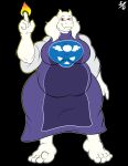  2019 50percentgrey anthro barefoot belly black_background bovid breasts caprine chubby_anthro chubby_female clothed clothing feet female fire fur goat hi_res horn looking_at_viewer mammal mouth_closed simple_background slightly_chubby smile smiling_at_viewer solo standing toriel undertale_(series) wide_eyed 