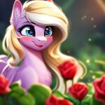  absurd_res ai_generated bay_breeze equid equine fan_character female fluffy_chest garden happy hasbro hi_res horse inner_ear_fluff mammal my_little_pony pegasus pegasus_oc pony purplesmart smile solo tuft wings 