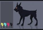  2015 2_heads akrolayn ambiguous_gender black_body black_border black_claws black_ears black_fur border canid canine claws color_swatch digital_media_(artwork) feral full-length_portrait fur geodis grey_background leg_tuft mammal model_sheet monotone_body monotone_fur multi_head neck_tuft notched_ear portrait reflection scut_tail short_tail simple_background solo standing tail tail_tuft tuft unavailable_at_source yellow_sclera 