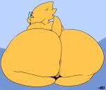  alphys anthro anus barely_visible_anus barely_visible_genitalia barely_visible_pussy big_butt blue_background butt butt_focus cellulite elektr0 eyewear female freckles genitals glasses huge_butt huge_thighs looking_at_butt looking_at_own_butt looking_at_viewer looking_back narrowed_eyes nude open_mouth overweight overweight_anthro overweight_female plump_labia pussy rear_view reptile scalie short_tail signature simple_background solo tail teeth thick_thighs tongue undertale_(series) yellow_body yellow_skin 