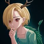  1girl antlers blonde_hair chunjiu dragon_girl dragon_horns dragon_tail highres horns kicchou_yachie red_eyes short_hair square_neckline tail touhou turtle_shell 