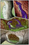  anthro belly big_belly bodily_fluids bodily_noises colored comic digestion digital_drawing_(artwork) digital_media_(artwork) dinosaur duo feral hellezra hi_res male male/male onomatopoeia oral_vore organs purple_body reptile rumbling_stomach scales scalie shaded simple_background snake sound_effects spinosaurid spinosaurus stomach stomach_acid tail text theropod vore white_body 