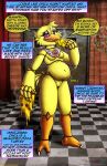  2023 absurd_res animatronic anthro avian beak belly belly_expansion bib bird blush breasts cheese chica_(fnaf) chicken dairy_products dialogue digital_media_(artwork) door eating english_text expansion feathers featureless_breasts female fingers five_nights_at_freddy&#039;s food galliform gallus_(genus) hi_res machine open_mouth pepperoni pepperoni_pizza phasianid pink_eyes pizza pizza_slice robot scottgames solo speech_bubble stuffing text viroveteruscy weight_gain weight_gain_drive yellow_body yellow_feathers 