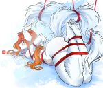  2023 4_toes anthro breasts brown_hair canid canine canis digital_media_(artwork) eyebrows eyelashes feet female fingers fur gimka hair hi_res mammal red_eyes solo toes white_body white_fur wolf 