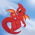 adeviantcritter flying hi_res humanoid jumpstart_games male neopet_(species) neopets red_body red_eyes shoyru solo suspended_in_midair tail water wide_hips wings 