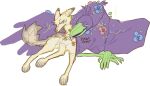  ambiguous_gender avian bird canid canine canis duo feathers feral fur guncht jackal mammal maverick_(guncht) pelecaniform purple_body purple_feathers rue_(guncht) shoebill simple_background white_background yellow_body yellow_fur 