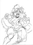  2022 absurd_res angry anthro biceps big_breasts black_and_white breasts chochi choker claws cleavage clothed clothing female graphite_(artwork) hi_res jewelry kneeling looking_at_viewer mammal midriff monochrome muscular muscular_female muscular_thighs necklace open_mouth pencil_(artwork) sketch solo thick_thighs torn_clothing traditional_media_(artwork) wide_hips 