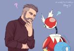  1boy ? beard black_sweater blue_eyes brown_hair closed_mouth facial_hair head_tilt iron_bundle jmarsswordsman pokemon pokemon_(creature) pokemon_(game) pokemon_sv short_hair sweater turo_(pokemon) turtleneck turtleneck_sweater undercut 