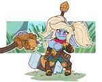  blitzcrank_(lol) clothed clothing embarrassed female hammer league_of_legends poppy_(lol) riot_games solo tools topless topless_female twintails_(hairstyle) wardrobe_malfunction whatsalewd yordle 