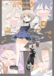  4girls alcohol apron beer beer_mug black_cat black_footwear black_hair blue_apron blue_eyes blue_hair blush breasts cat character_request closed_eyes cup fang foam fujii_rino german_clothes gloves grey_hair hair_between_eyes hair_ornament hairclip hat holding holding_cup jun&#039;you_(kancolle) kantai_collection long_hair mug multiple_girls nachi_(kancolle) oktoberfest open_mouth pola_(kancolle) purple_hair shoes short_hair short_sleeves skin_fang small_breasts star_(symbol) waist_apron white_gloves z1_leberecht_maass_(kancolle) 