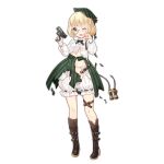  1girl arms_up binoculars blonde_hair bloomers blue_eyes blush bob_cut boots brown_footwear brown_socks clenched_hand colored_shoe_soles cracked_glass full_body girls&#039;_frontline green_ribbon green_skirt gun handgun hat hat_ribbon holding holding_gun holding_weapon holster long_sleeves looking_at_viewer mana_(418208360) monocle monocle_chain neck_ribbon official_art one_eye_closed open_mouth p99_(girls&#039;_frontline) puffy_long_sleeves puffy_sleeves ribbon ribbon-trimmed_bloomers semi-rimless_eyewear shirt short_hair simple_background skirt socks solo standing tears teeth thigh_holster torn_clothes torn_shirt torn_skirt torn_socks torn_straps transparent_background trigger_discipline underwear upper_teeth_only walther walther_p99 weapon white_bloomers white_shirt 
