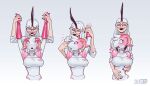  amputee anthro armless blush bovid breasts caprine clothed clothing dekotf disability duo eyewear female fur glasses goat horn humanoid mammal pink_body pink_fur transformation white_body white_fur 