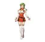  1girl armor boots braid braided_ponytail breastplate breasts dress fingerless_gloves fire_emblem fire_emblem:_the_sacred_stones fire_emblem_heroes gloves green_eyes green_hair high_heel_boots high_heels long_hair looking_at_viewer low_ponytail official_art open_mouth orange_dress shorts shorts_under_skirt small_breasts smile solo thigh_boots thigh_shorts upper_body vanessa_(fire_emblem) white_background white_footwear white_gloves 