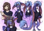  absurd_res anthro choker clothed clothing digital_media_(artwork) dragon fluffy fluffy_tail fur hair hi_res horn hruzan human jewelry long_ears male mammal necklace open_mouth rinkamo scalie simple_background solo tail transformation 