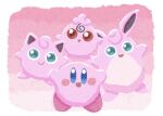  animal_ears blue_eyes highres igglybuff jigglypuff kirby_(series) looking_at_viewer miclot open_mouth pink_footwear pink_fur pink_theme pokemon pokemon_(creature) rabbit_ears red_eyes shoes smile wigglytuff 