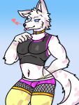  &lt;3 3:4 absurd_res anthro arctic_fox biceps blep bottomwear canid canine clothed clothing collar crop_top crossdressing epic_games fangs fennix_(fortnite) fishnet fishnet_legwear fortnite fox foxytwist fur girly green_clothing hi_res hotpants legwear male mammal pink_clothing pose purple_clothing red_fox shirt shorts solo tank_top teeth thigh_highs thong thong_straps tongue tongue_out topwear underwear white_body white_fur winter_warrior_fennix yellow_clothing 