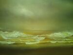  beach cloud cloudy_sky horizon mitzoka2001 no_humans ocean original painting_(medium) shore sky traditional_media water waving yellow_sky 