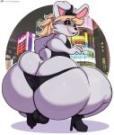  anthro balls_outline big_butt blonde_hair blush butt clothed clothing crouching genital_outline girly hair hi_res huge_butt inuzu lagomorph leporid male mammal panties rabbit thick_thighs underwear 