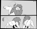  animal_genitalia anus balls felid feline feral genitals greyscale lion male mammal mane monochrome pantherine quadruped raised_tail rear_view sheath side_view smug solo tail thatgryphonguy 