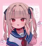  1girl blonde_hair blue_sailor_collar blush fangs hair_intakes highres long_hair makaino_ririmu makaino_ririmu_(4th_costume) multicolored_hair nijisanji official_alternate_costume pink_hair pointy_ears sailor_collar setori_(setorisan) smile solo streaked_hair virtual_youtuber 