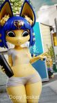  3d_(artwork) animal_crossing ankha_(animal_crossing) anthro blender_(software) blonde_hair blue_hair bottomwear canid canine canis clothing coffee_mug digital_media_(artwork) domestic_cat domestic_dog duo felid feline felis female flat_chested hair hi_res hotpants isabelle_(animal_crossing) mammal midriff navel nintendo nipples sashacakes shih_tzu shirt short_stack shorts solo_focus topwear toy toy_dog toy_gun translucent translucent_clothing water_gun wet wet_clothing wet_shirt wet_topwear wide_hips yellow_body 