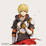  1031459 armor belt blonde_hair hood hooded_jacket jacket jaune_arc red_belt rwby serious shoulder_armor 