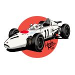  car commentary company_name exhaust_pipe formula_one highres honda honda_ra272 motor_vehicle no_humans race_vehicle racecar red_circle rollcage shadow signature simple_background user_smmr5843 white_background white_car 