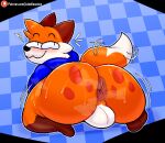  :3 absurd_res anal anthro anus backsack balls big_butt blush bodily_fluids bubble_butt butt canid canine checkered_background clothed clothing curvy_figure digital_drawing_(artwork) digital_media_(artwork) exposed_butt feet fox fur genitals glistening glistening_balls glistening_butt glistening_genitalia hi_res hoodie kneeling lobokosmico looking_back male mammal motion_lines multicolored_body multicolored_fur musk musk_clouds orange_body orange_fur pattern_background pixel_(artwork) presenting presenting_anus presenting_hindquarters pupils rear_view simple_background slit_pupils solo soups_(superiorfox) superiorfox sweat sweater tail thick_thighs toony topwear two_tone_body two_tone_fur white_body white_fur 