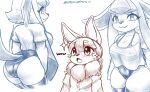  2023 absurd_res anthro artist_name baggy_clothing baggy_shirt baggy_topwear big_breasts black_nose blasticussaturn blush breasts butt canid canine chest_tuft cleavage clothed clothing digital_media_(artwork) duo eevee eeveelution english_text eyelashes female fur generation_1_pokemon generation_4_pokemon glaceon hair hi_res legwear leotard looking_back male mammal monochrome navel_outline nintendo nipple_outline open_mouth pokemon pokemon_(species) rear_view shirt signature simple_background slushie_(blasticussaturn) smile snaggle_tooth sparkles standing stockings tail text thick_thighs topwear translucent translucent_clothing tuft 