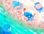  beach black_eyes chelsea_stingel closed_eyes english_commentary from_above highres no_humans pokemon pokemon_(creature) sand seashell shell spheal water waves 