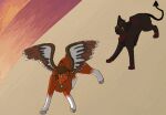  2011 aliasing ambiguous_gender avian bird black_body black_fur black_nose black_whiskers bluekyokitty brown_body brown_eyes brown_feathers brown_hair canid canine canis cel_shading deer digital_drawing_(artwork) digital_media_(artwork) digitigrade domestic_cat domestic_dog duo feathered_wings feathers felid feline felis feral feral_with_hair fur green_eyes grey_body grey_feathers grey_hooves grey_nose hair hooves looking_at_another looking_back looking_back_at_another mammal one_ear_up orange_body orange_fur oscine passerine paws red_body red_fur sebdoggo shaded simple_background spade_tail sparrow standing tail unguligrade whiskers white_body white_feathers white_fur wings yellow_sclera 