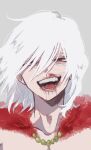  1boy ametaro_(ixxxzu) blood blood_on_face boku_no_hero_academia cape highres looking_at_viewer male_focus nosebleed open_mouth red_cape red_eyes scar scar_on_face shigaraki_tomura solo teeth white_hair wrinkled_skin 