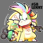  1boy artist_request bracelet commentary_request full_body happy jewelry koopalings lemmy_koopa looking_at_viewer lowres male_focus mario_(series) mecha-koopa multicolored_hair no_humans non-web_source solo source_request spiked_bracelet spikes 