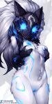  anthro areola blue_areola blue_nipples blue_pussy bovid breasts caprine digital_media_(artwork) fecharis female fingers fur genitals glowing glowing_eyes glowing_genitalia glowing_markings glowing_pussy hair hi_res kindred_(lol) lamb_(lol) league_of_legends likunea looking_at_viewer mammal markings mask medium_breasts nipples nude pussy riot_games sheep simple_background solo spread_legs spreading text url white_body white_fur white_hair 