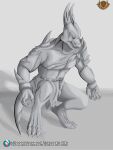  armor bottomwear chain clawed_fingers claws clothing hi_res horn kobold loincloth lordofnothin1 muscular scar scar_on_face shoulder_guards snarling toe_claws 