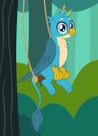  absurd_res avian badumsquish blue_body blue_eyes blue_fur friendship_is_magic fur gallus_(mlp) gryphon hasbro hi_res looking_at_viewer male my_little_pony mythological_avian mythology outside plant sitting smile solo swing talons tree wings yellow_body yellow_fur 