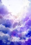  axleaki bird blue_sky cloud cloudy_sky commentary day highres light_rays no_humans original outdoors scenery sky sunbeam sunlight 