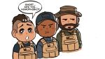  ._. 3boys beard beard_stubble blush_stickers call_of_duty call_of_duty:_modern_warfare_2 captain_price captoraart chibi couple cropped_torso dark-skinned_male dark_skin english_text facial_hair frown gaz_(call_of_duty_4) jitome looking_at_viewer male_focus mature_male multiple_boys mustache mustache_stubble short_hair sideburns sideways_glance soap_(modern_warfare_2) 