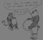  2021 8aerondight8 anthro bear belly big_belly bowl chair chopsticks claws clothed clothing container dialogue dreamworks duo felid female fur furniture giant_panda hand_on_stomach holding_bowl holding_chopsticks holding_container holding_object kung_fu_panda male mammal master_po_ping master_tigress narrowed_eyes navel obese obese_anthro obese_male open_mouth outie_navel overweight overweight_anthro overweight_male pantherine pregnant pregnant_female raised_tail shirtless shirtless_anthro shirtless_male side_view sitting speech_bubble standing striped_body striped_fur stripes sympathy tail text tiger toe_claws topless topless_anthro topless_male 
