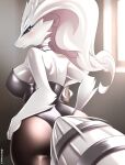  anthro big_breasts big_butt blush breasts butt clothed clothing female fur generation_5_pokemon hi_res legendary_pokemon nintendo pokemon pokemon_(species) reshiram sk3tchk4t solo white_body white_fur 