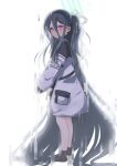  &lt;key&gt;_(blue_archive) 1girl absurdly_long_hair black_hair black_hairband black_socks blue_archive blush closed_mouth full_body hair_between_eyes hairband halo highres jacket long_hair long_sleeves looking_at_viewer mamiyahara_hitoshige pink_eyes simple_background smile socks solo tears very_long_hair white_background white_jacket 