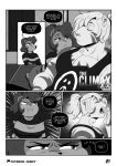  anthro big_breasts breasts clothed clothing comic cricetid duo english_text felid female hamster hi_res hybrid liger male mammal monochrome nimzy noms_(nimzy) pantherine rodent shirt text tobi_(nimzy) topwear 