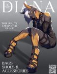  4_toes anthro bedroom_eyes belt black_body black_fur brown_body brown_fur canid canine canis choker claws clothed clothing collar comic cover diana_(fluffy_void) digitigrade dobermann domestic_dog dress ear_piercing ear_ring feet female flat_chested fluffy_void foot_focus footwear fur goth grey_hair hair hi_res high_heels jewelry magazine_cover mammal multicolored_body narrowed_eyes necklace pawpads piercing pinscher red_eyes ring_piercing seductive solo speech_bubble toes two_tone_body undercut 