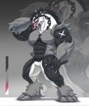  abs anthro arm_tuft badger biceps big_biceps biped black_body black_fur black_hair body_tuft claws european_badger facial_tuft fangs featureless_crotch fur fur_markings generation_8_pokemon glamrock gnoll grey_body grey_fur grey_hair hair hairy hand_behind_head hand_gesture head_tuft hi_res hyena knee_tuft leg_tuft male mammal markings meles multicolored_body multicolored_fur muscular muscular_anthro muscular_legs muscular_male muscular_thighs mustelid musteline nintendo obstagoon open_mouth palette pecs pokemon pokemon_(species) pose red_eyes red_sclera serratus sharp_claws sharp_teeth shoulder_tuft solo tail teeth tongue tongue_out triceps tuft valentinesartx white_body white_fur white_hair 