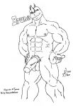  2007 abs anthro balls black_and_white bruno_rhynox english_text foreskin genitals hi_res humanoid_genitalia humanoid_penis looking_at_viewer male mammal monochrome muscular muscular_anthro muscular_male nipples nude pecs penis pubes rhinoceros signature solo straitjacketbear text vein veiny_penis what 