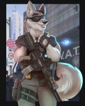  absurd_res anthro ar-15 armored_vehicle bulletproof_vest canid canine canis dane_wolfrich_(grizzlygus) disney eyewear grizzlygus hi_res hinget holster holstered_pistol male mammal operator police police_officer solo special_forces sunglasses swat tactical tactical_gear wolf zootopia 