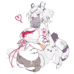  absurdres belly furry furry_female hand_on_own_stomach hannah_(mahjong_soul) heart highres mahjong_soul mouth_veil navel open_fly plump red_eyes shirt shisantian short_shorts shorts tied_shirt tiger_girl veil 